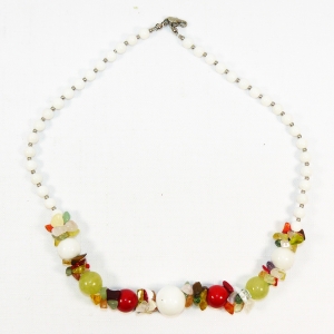 Ожерелье из самоцветов (оникс, коралл, агат) - Карамель - 46 см